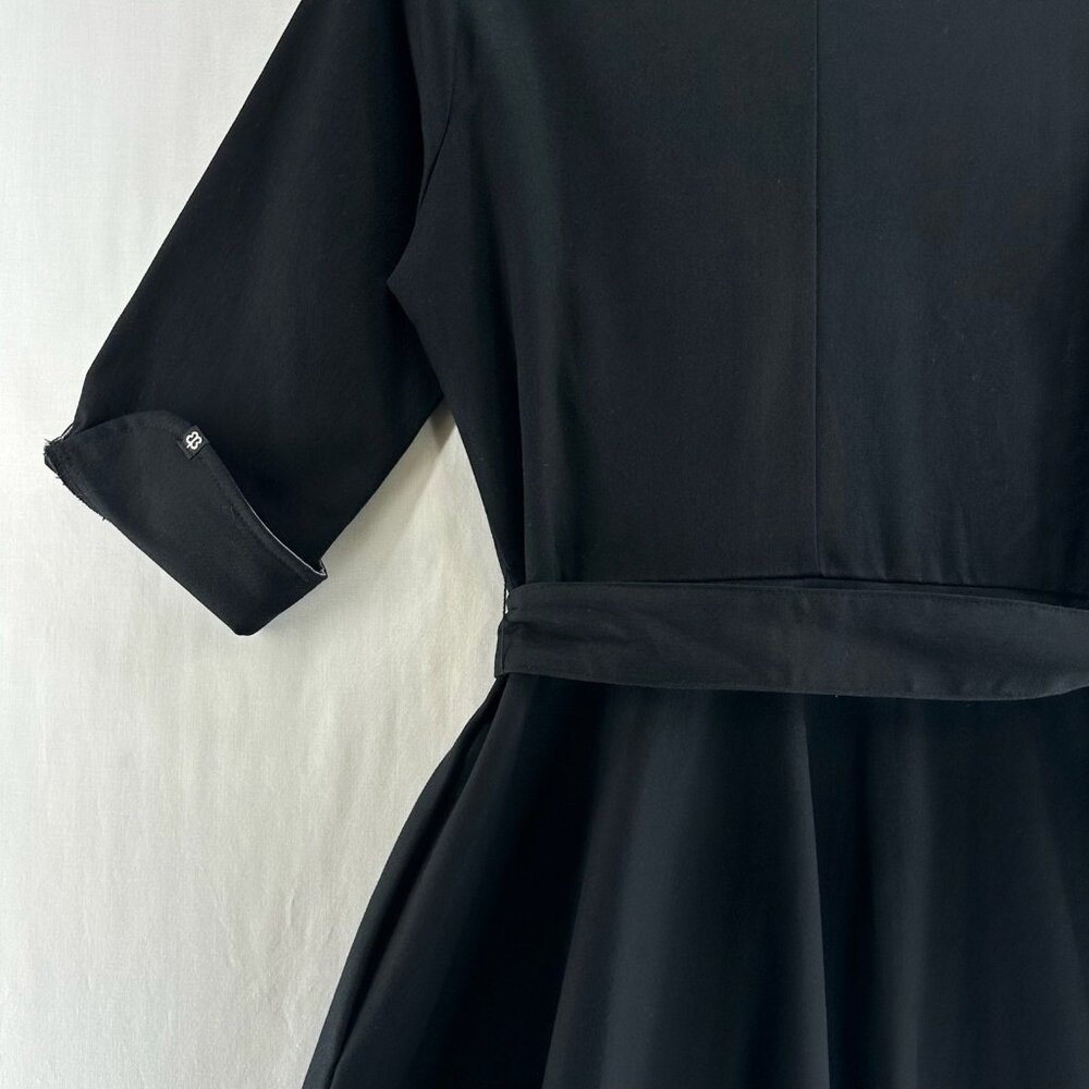 Betabrand Wrap Jacket Dress Womens M Trench Coat Pockets Belted 3/4 Sleeve Black - Picture 8 of 13